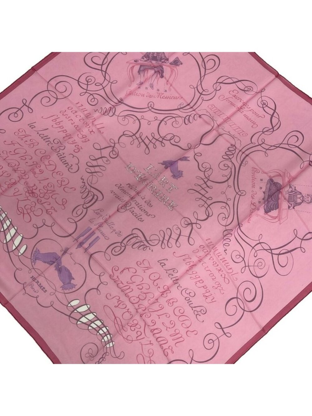 Hermes Scarf Carre 90 Pink Lart Decrire Silk